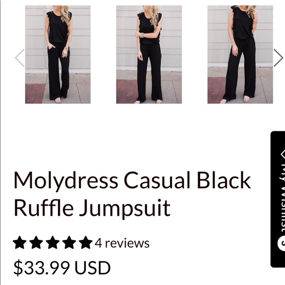 2/$20 Molydress Casual Black Ruffle Jumpsuit - Picture 1 of 4